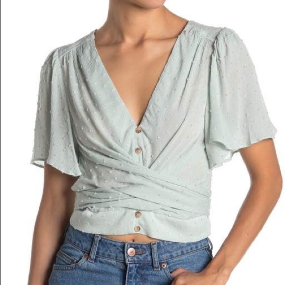 Skylar Rose flutter sleeve wraparound top in cream - NWT